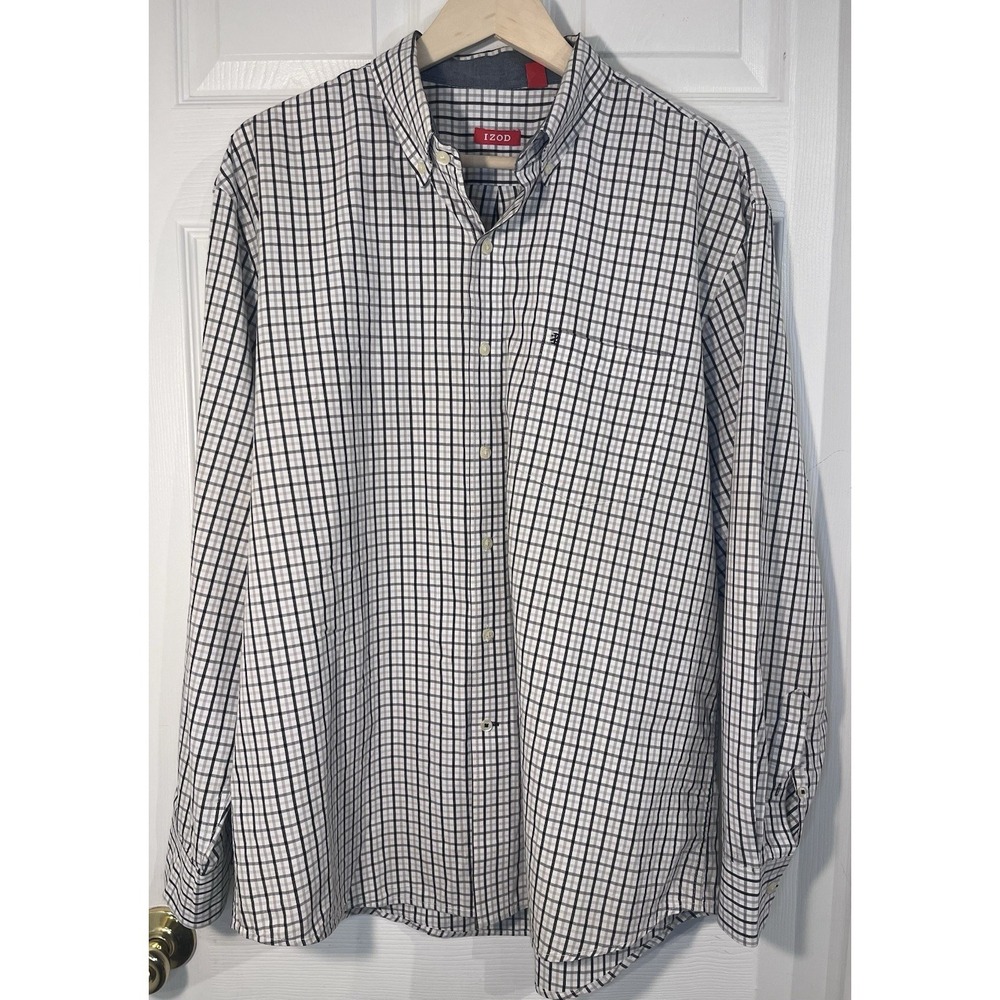IZOD Mens XL Plaid Button Down Shirt Long Sleeve Cotton Pocket Classic Fit Prep
